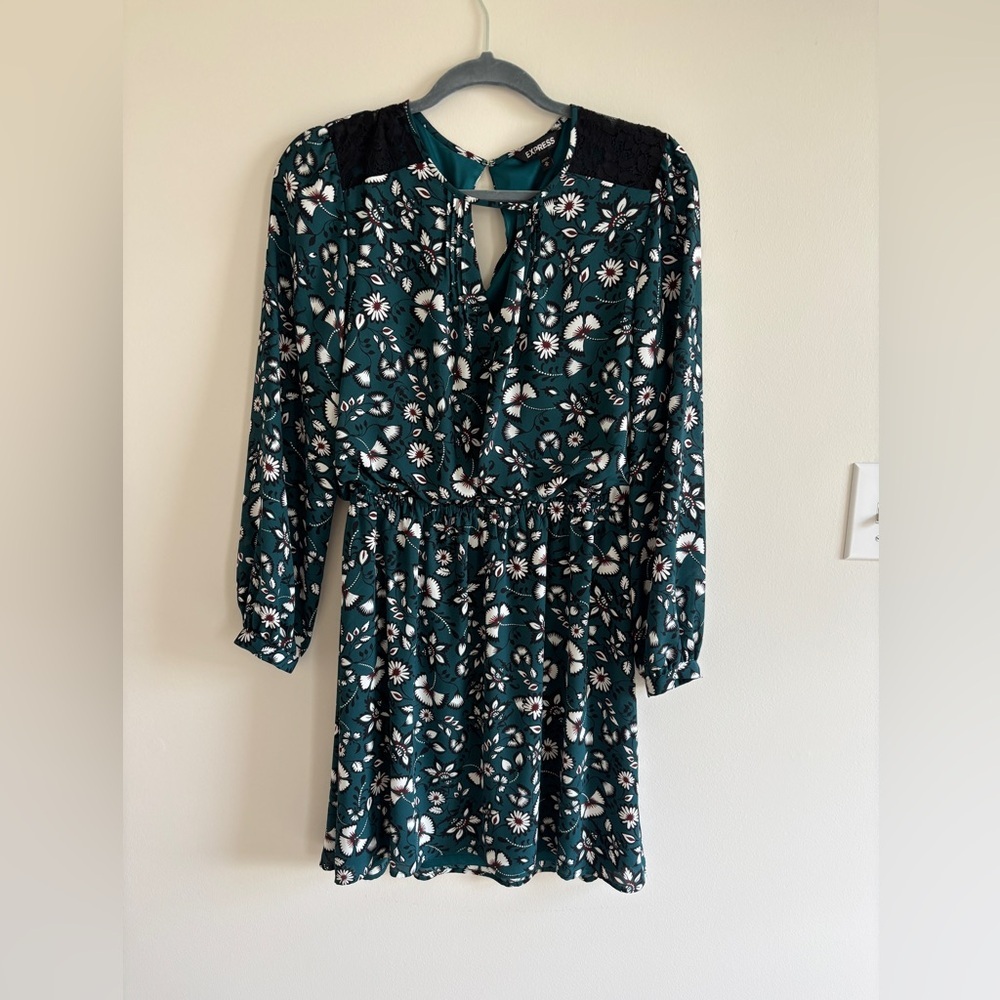 Express Dark Teal Floral Dress